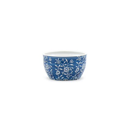 Blue Floral Round Ceramic Bowl with Lid 4.25"D