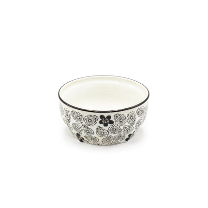 White Floral Round Bowl with Lid 5"D