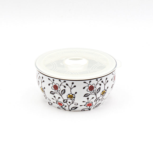 Floral Round Bowl with Lid 5"D