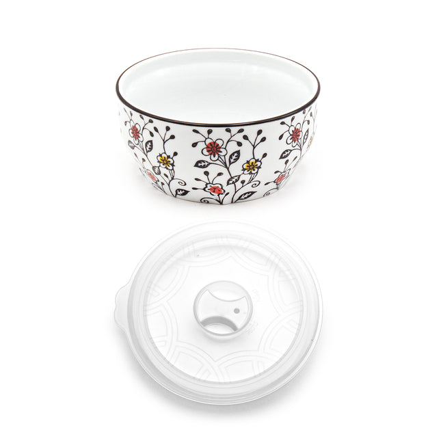 Floral Round Bowl with Lid 5"D