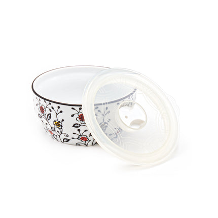Floral Round Bowl with Lid 5"D