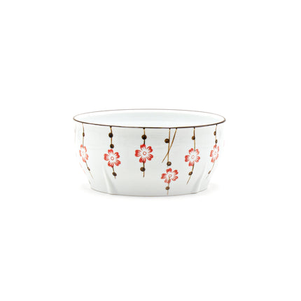 Red Floral Round Ceramic Bowl with Lid 7.5"D