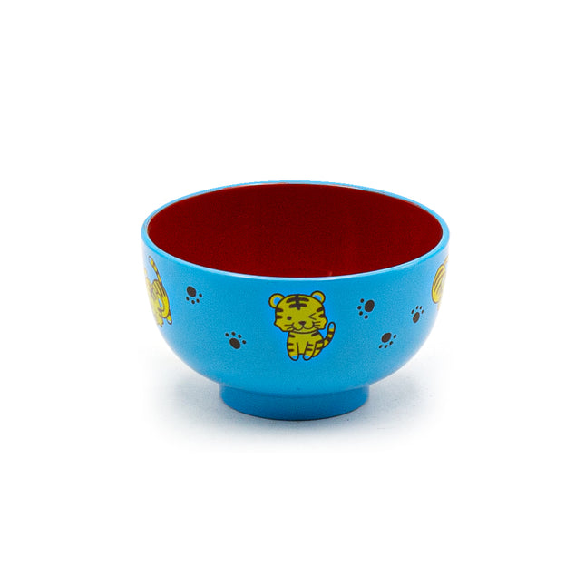 Japanese Blue Lacquer Bowl for Kids, Tiger Pattern 3.75"D