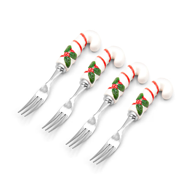 Christmas Candy Cane Dessert Fork 4pc Set