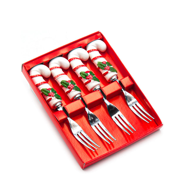 Christmas Candy Cane Dessert Fork 4pc Set