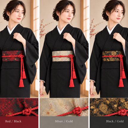 Reversible Obi Belt for Kimono - Black/Gold