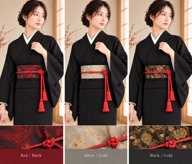 Reversible Obi Belt for Kimono - Black/Gold