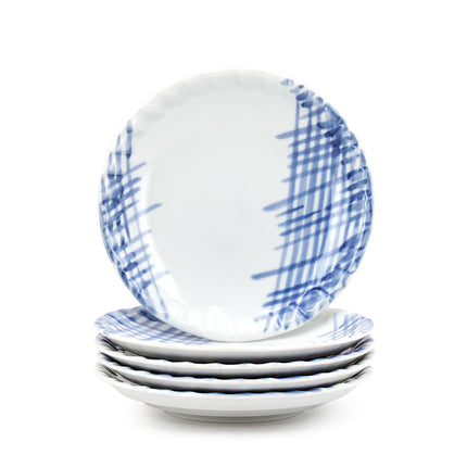 Stripe Pattern Small Ceramic Plate Set of 5 - Blue, White