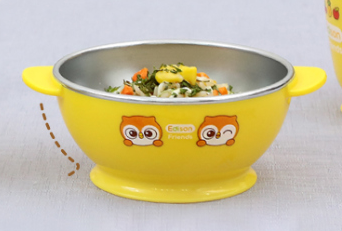 Kid Bowl Edison Friends Owl Non-Slip Stainless Steel Soup and Rice Bowl Yellow 8oz