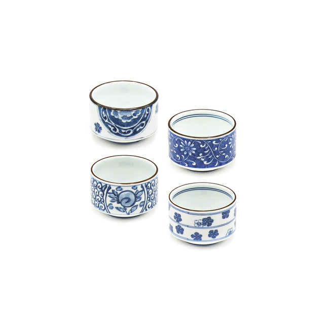 Porcelain Tea Cup Set Blue Traditional Flower Pattern