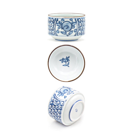 Porcelain Tea Cup Set Blue Traditional Flower Pattern