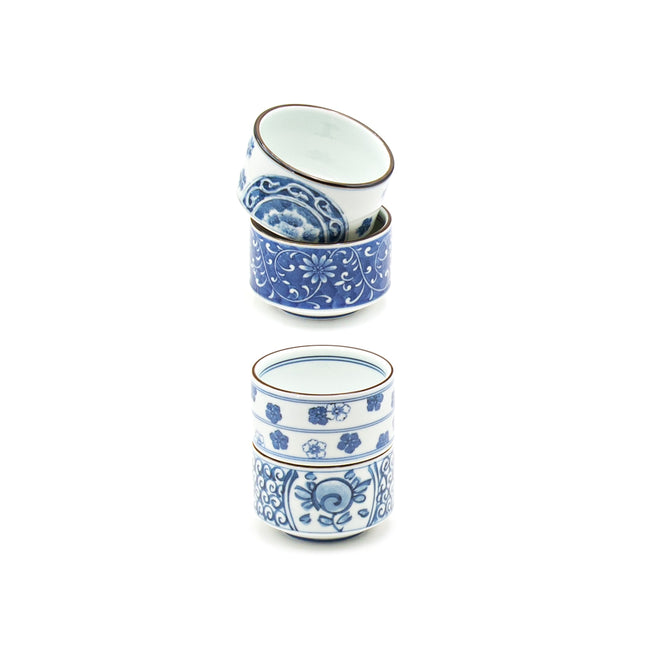 Porcelain Tea Cup Set Blue Traditional Flower Pattern