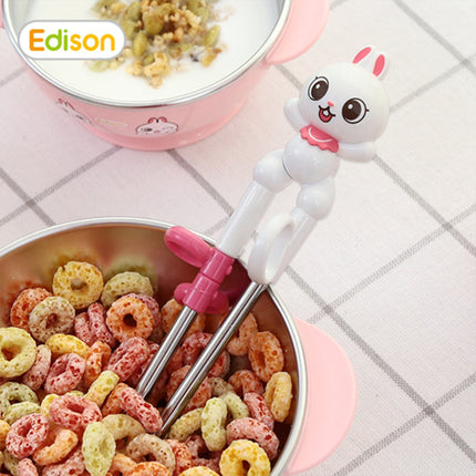 Kid Chopsticks Spoon & Fork Set Edison Friends Rabbit Set White Right Handed Stainless Steel