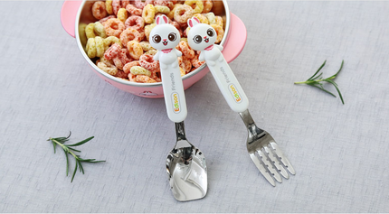 Kid Chopsticks Spoon & Fork Set Edison Friends Rabbit Set White Right Handed Stainless Steel