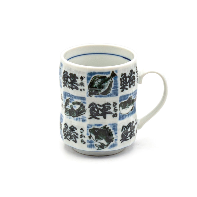 Porcelain Seafood Cup with Japanese Text - With Handle