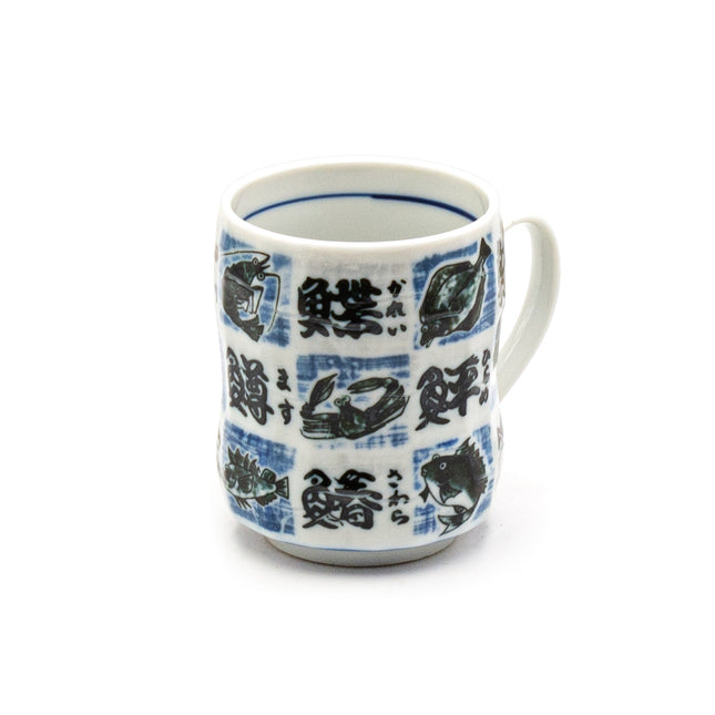 Porcelain Seafood Cup with Japanese Text - With Handle