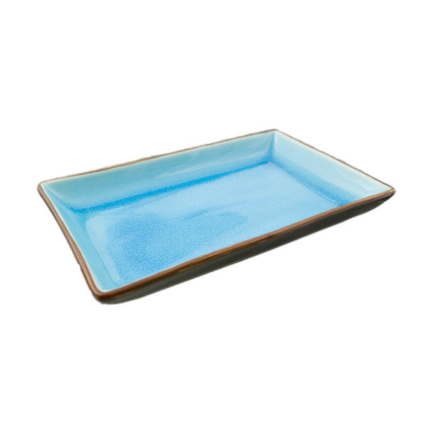 Two Tone Reactive Glaze Blue Serving Plate 9.75" x 6", Set of 2