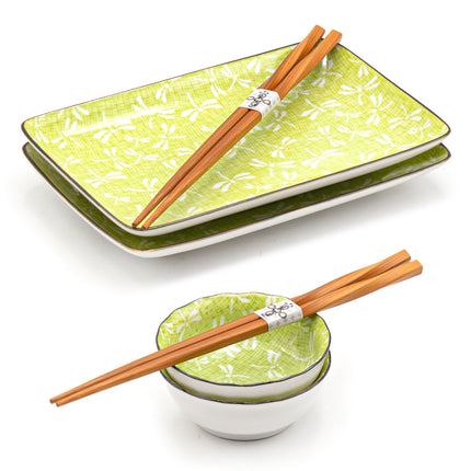 Japanese Dragonfly Sushi Plate Set for 2 - Green