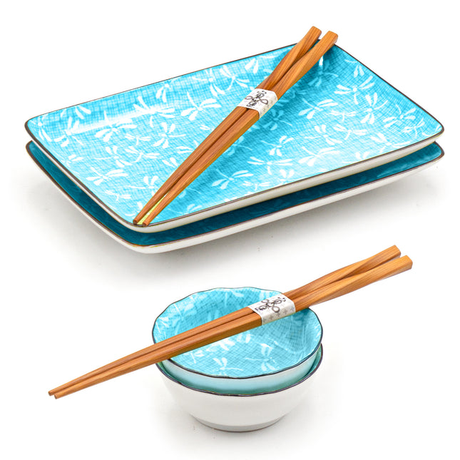 Japanese Dragonfly Sushi Plate Set for 2 - Blue