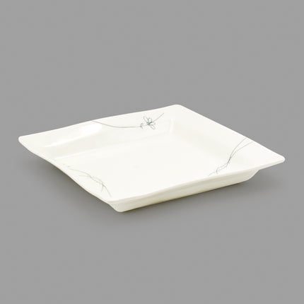 Square Plate Plate with Minimal Green Floral Design