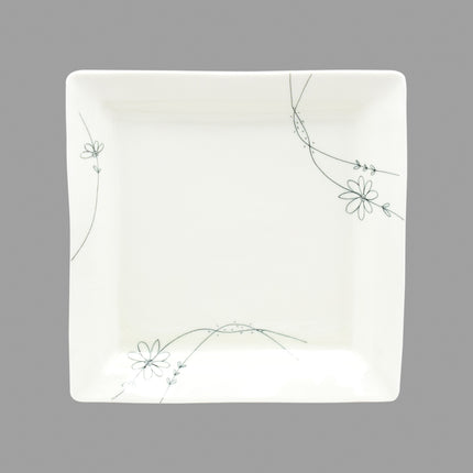 Square Plate Plate with Minimal Green Floral Design