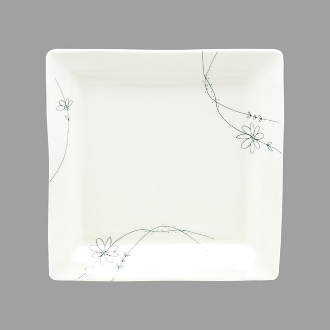 Square Plate Plate with Minimal Green Floral Design