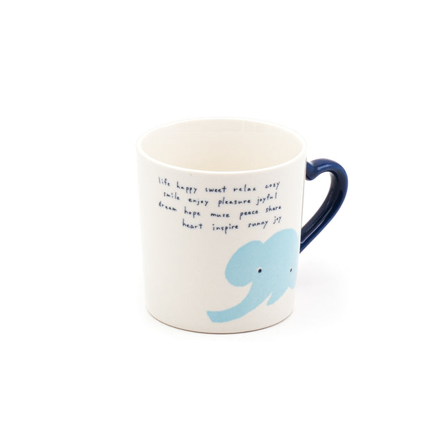 Japanese Ceramic Cup Elephant Print Heart-Shaped Handle
