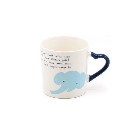 Japanese Ceramic Cup Elephant Print Heart-Shaped Handle
