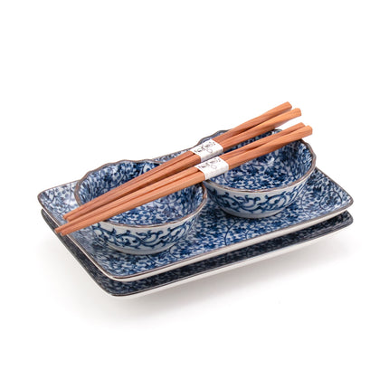 Japanese 6-Piece Plate, Sauce Bowl, and Chopstick Set