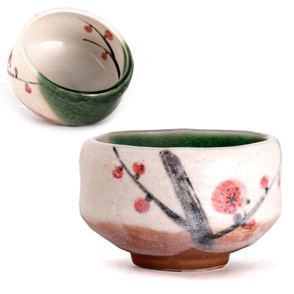 Matcha Bowl 3.75"Dx2.5"H - Plum Flower