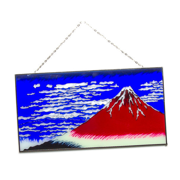 Red Fuji Hokusai Glass Suncatcher