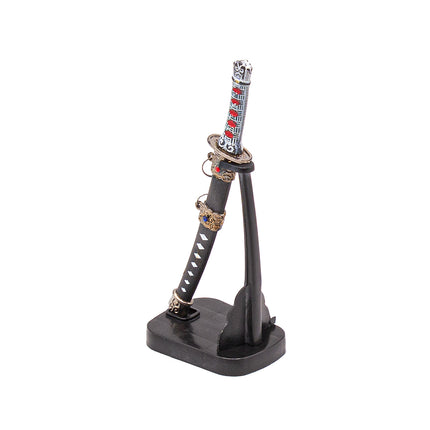 Japanese Samurai Sword Letter Opener with Stand 6.5"- Black