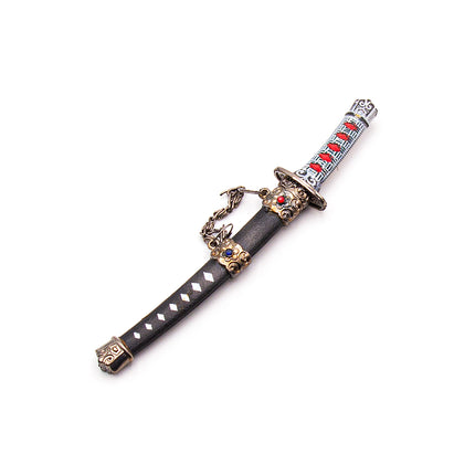 Japanese Samurai Sword Letter Opener with Stand 6.5"- Black