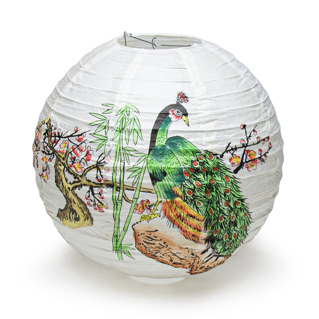 Paper Lantern with Peacock 16"D Set of 2 - Multicolor