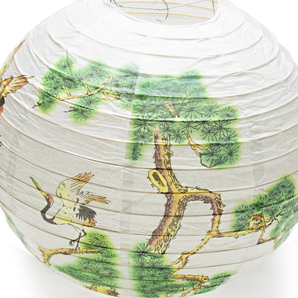 Paper Lantern with Crane and Pine Tree 16"D Set of 2