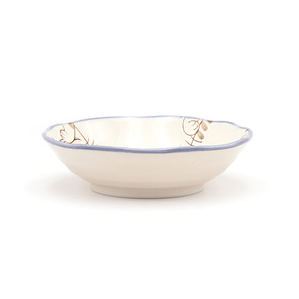 Ceramic Bowl with Smiling Cats and Wavy Sky Blue Rim
