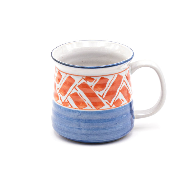 Blue & Orange Porcelain Mug with Textured Surface, 14oz - Set of 2