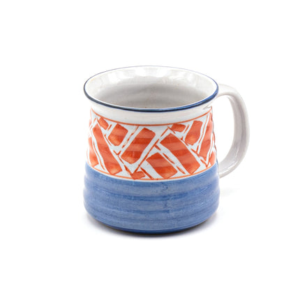 Blue & Orange Porcelain Mug with Textured Surface, 14oz - Set of 2