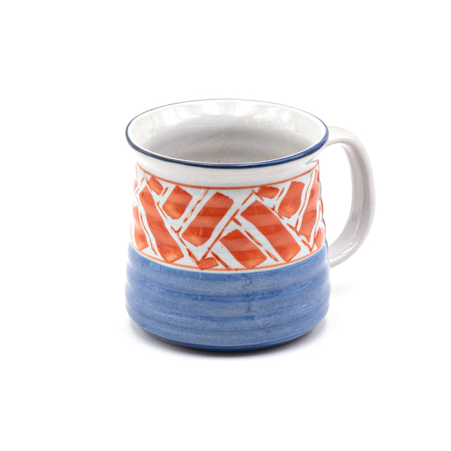 Blue & Orange Porcelain Mug with Textured Surface, 14oz - Set of 2