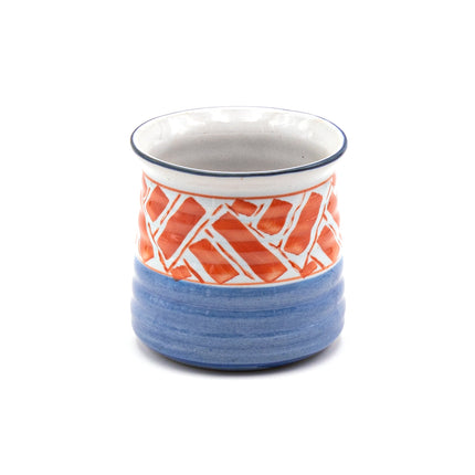 Blue & Orange Porcelain Mug with Textured Surface, 14oz - Set of 2