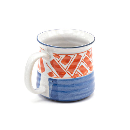 Blue & Orange Porcelain Mug with Textured Surface, 14oz - Set of 2