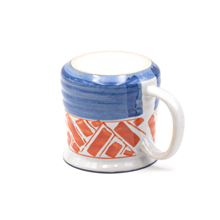 Blue & Orange Porcelain Mug with Textured Surface, 14oz - Set of 2