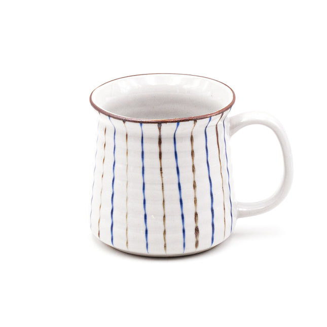 White Porcelain Mug with Vertical Stripe Design, 14oz