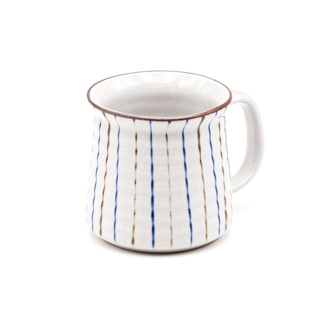 White Porcelain Mug with Vertical Stripe Design, 14oz