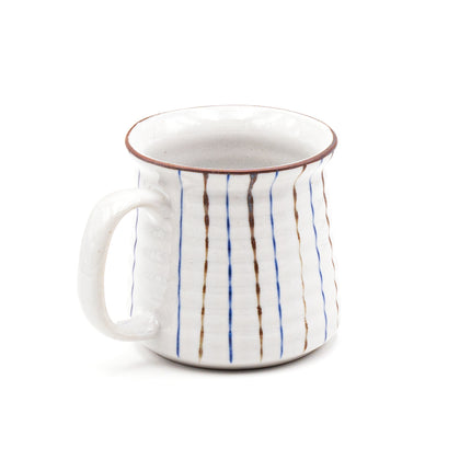 White Porcelain Mug with Vertical Stripe Design, 14oz