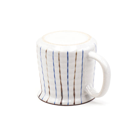 White Porcelain Mug with Vertical Stripe Design, 14oz