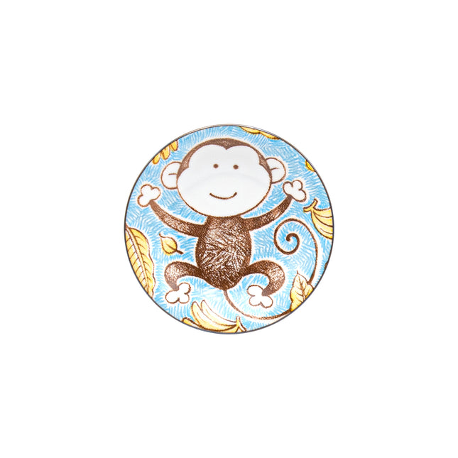 Japanese Round Ceramic Plate Blue Monkey 6.5"D