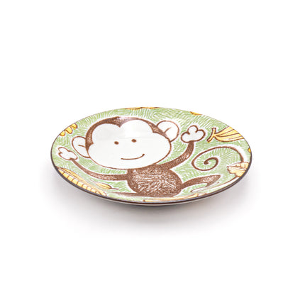 Japanese Round Ceramic Plate Green Monkey 6.5"D