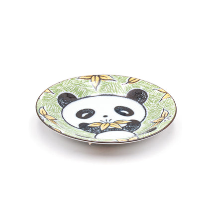Japanese Round Ceramic Plate Green Panda 6.5"D