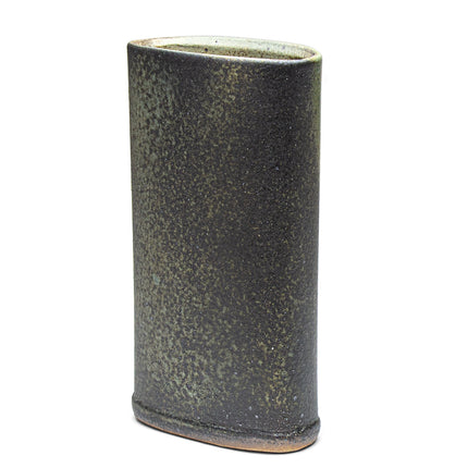 Japanese Ceramic Flower Vase Etched Floral Design - Green